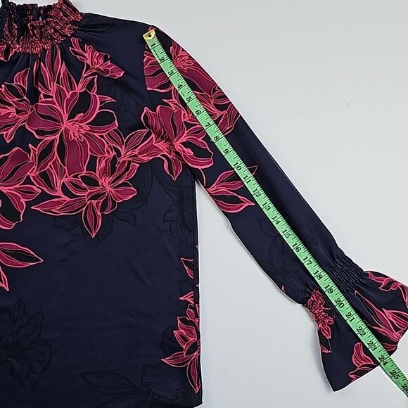 Misa -668 Purple Red Multi Ruched Mock Neck Long Sleeve Floral Giana Top Size S - Picture 11 of 11